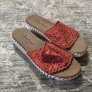 Skechers Women's Red Slide Sandals - cut out pattern / low platform - size 10
